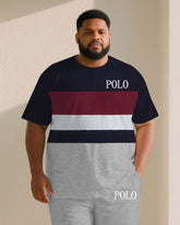 Big & Tall Men Red & White & Melange Gray Color-matching Chest Small Label Printed Crewneck Short Sleeve T-shirt Shorts Suit